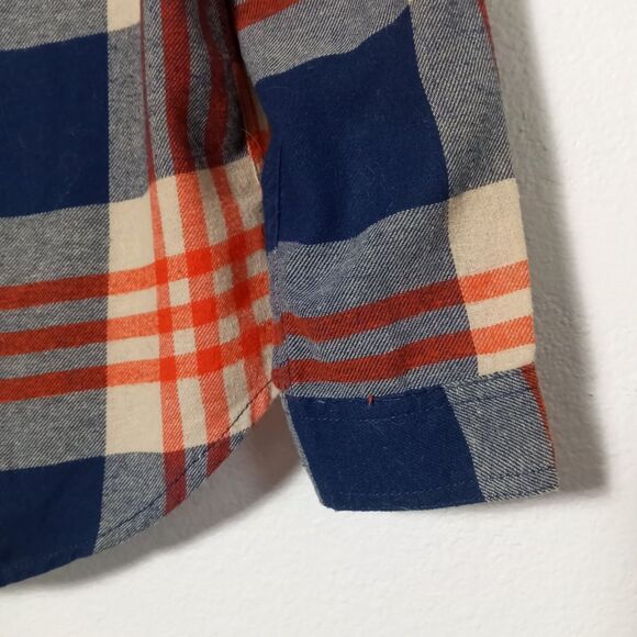 Vintage Field & Stream Flannel Shirt 60s 70s Orange Blue Plaid Button Sleeves SM - Picture 4 of 8